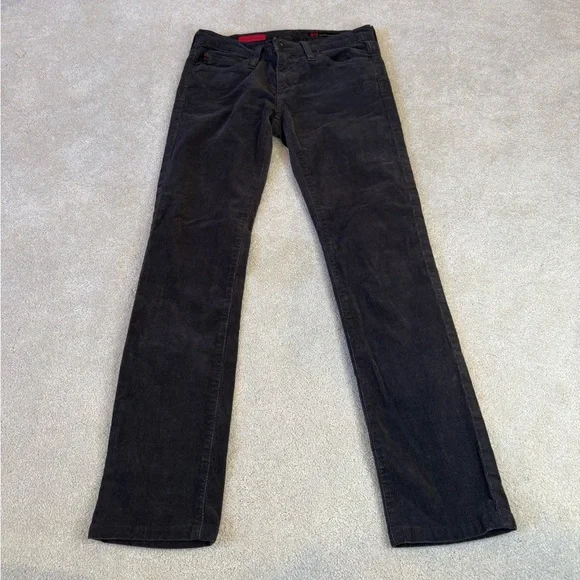 AG Adriano Goldschmied Black Charcoal Velvet Corduroy Straight Leg Pants Size 25 - Picture 2 of 16